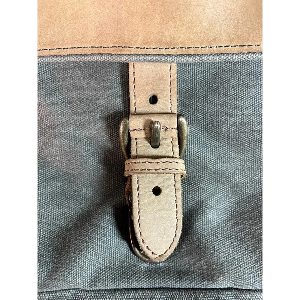 Canvas Messenger Bag Olive Drab Tan Leather Trim Buckle Flap Crossbody Shoulder